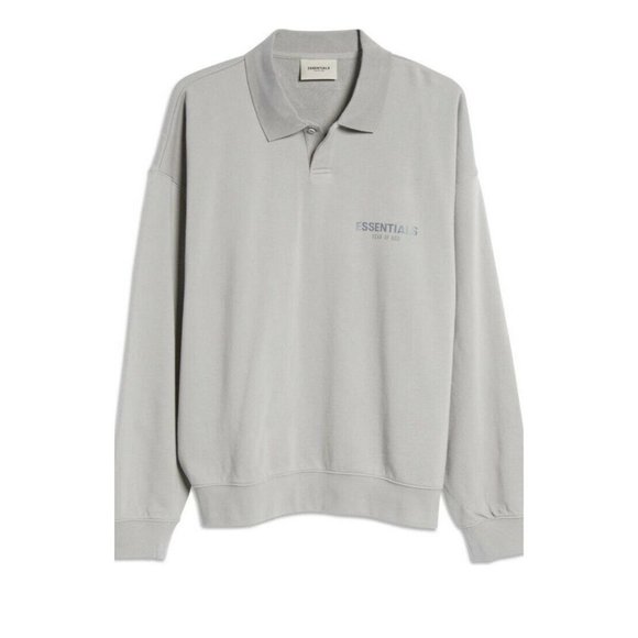 Fear Of God Essentials Logo Long Sleeve French Terry Polo Cement Gray Small - Picture 1 of 7
